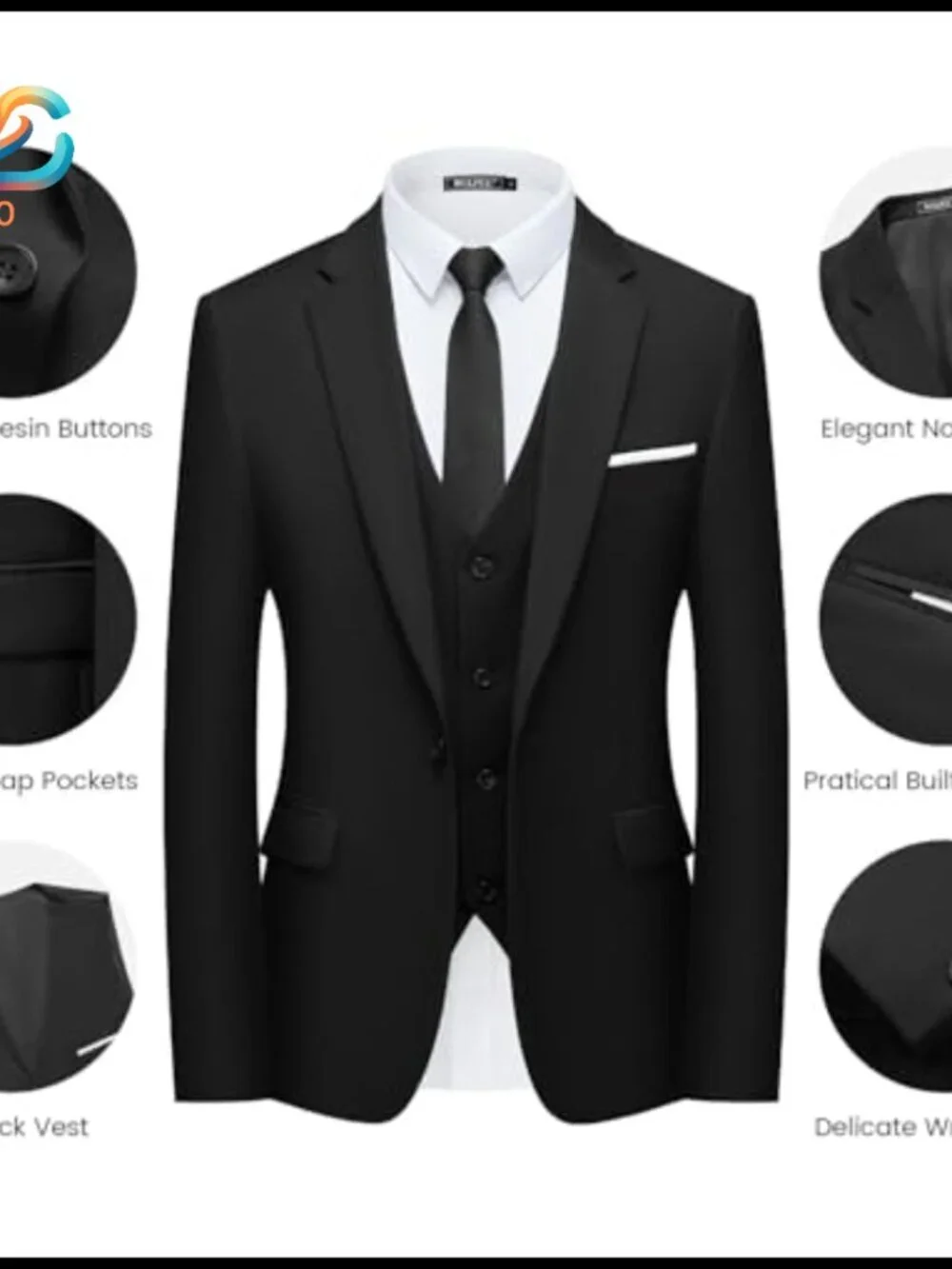 Men's Slim Fit 3-Piece Suit Blazer Vest Pant Business Wedding Party